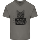 Bad Kitty New York City Police Dept. Mens V-Neck Cotton T-Shirt Charcoal