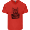 Bad Kitty New York City Police Dept. Mens V-Neck Cotton T-Shirt Red