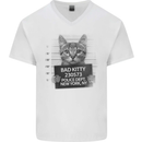 Bad Kitty New York City Police Dept. Mens V-Neck Cotton T-Shirt White