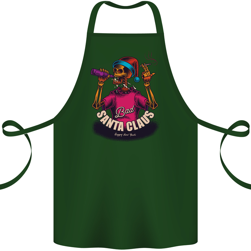 Bad Santa Claus Funny Skull Beer Alcohol Cotton Apron 100% Organic Forest Green