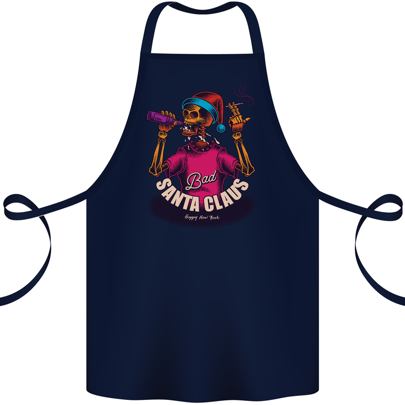 Bad Santa Claus Funny Skull Beer Alcohol Cotton Apron 100% Organic Navy Blue