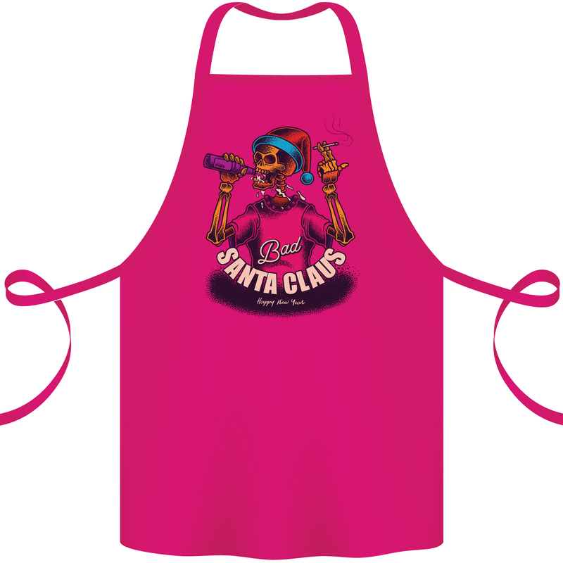 Bad Santa Claus Funny Skull Beer Alcohol Cotton Apron 100% Organic Pink