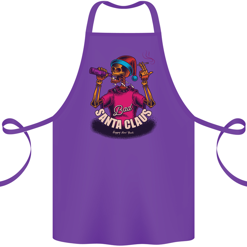 Bad Santa Claus Funny Skull Beer Alcohol Cotton Apron 100% Organic Purple