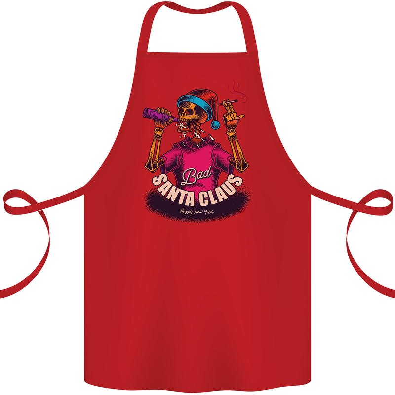 Bad Santa Claus Funny Skull Beer Alcohol Cotton Apron 100% Organic Red