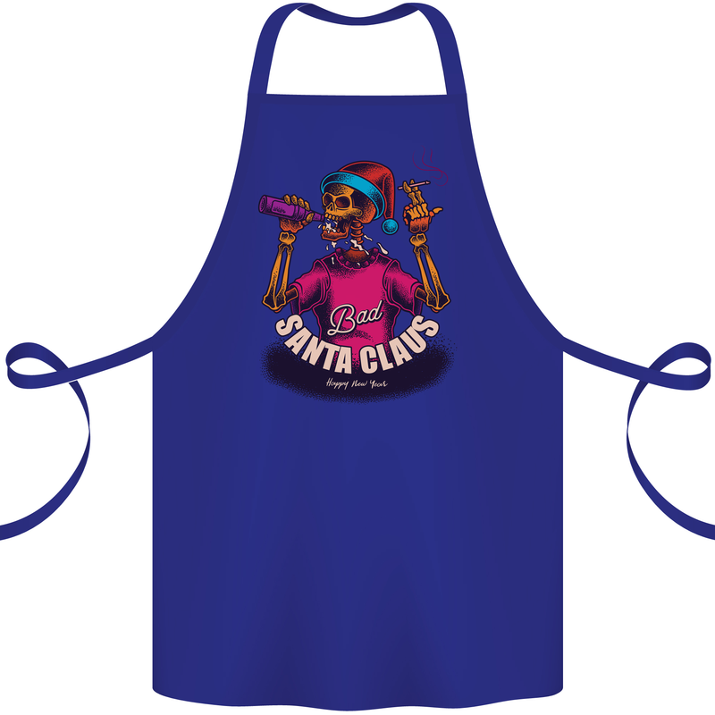 Bad Santa Claus Funny Skull Beer Alcohol Cotton Apron 100% Organic Royal Blue