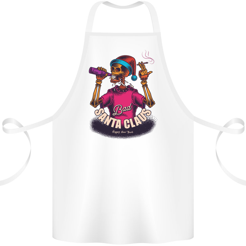 Bad Santa Claus Funny Skull Beer Alcohol Cotton Apron 100% Organic White