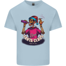 Bad Santa Claus Funny Skull Beer Alcohol Mens Cotton T-Shirt Tee Top Light Blue