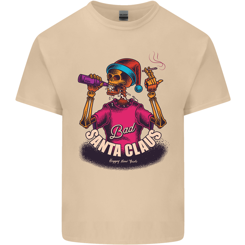 Bad Santa Claus Funny Skull Beer Alcohol Mens Cotton T-Shirt Tee Top Sand