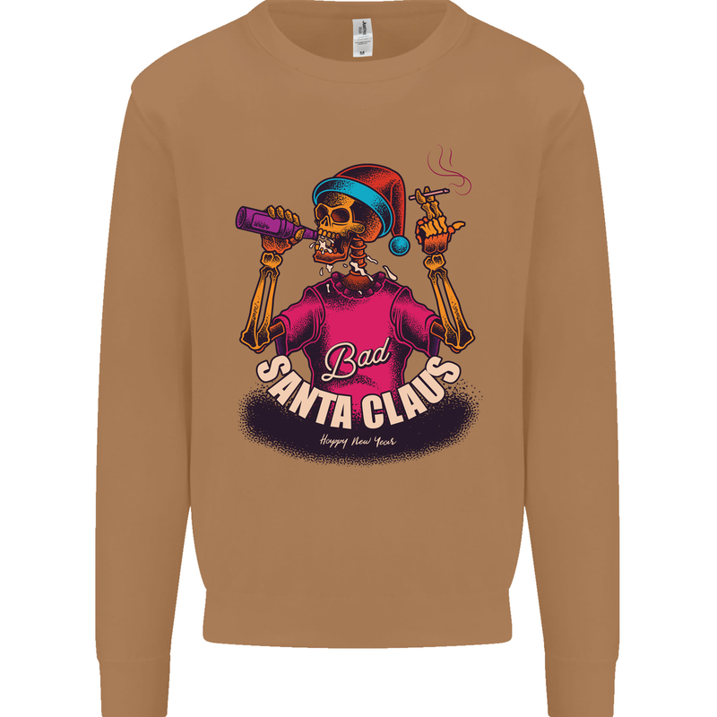 Bad Santa Claus Funny Skull Beer Alcohol Mens Sweatshirt Jumper Caramel Latte