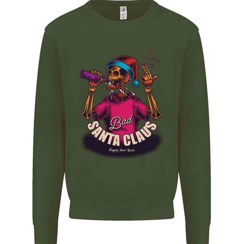 Bad Santa Claus Funny Skull Beer Alcohol Mens Sweatshirt Jumper Forest Green