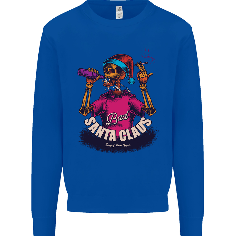 Bad Santa Claus Funny Skull Beer Alcohol Mens Sweatshirt Jumper Royal Blue