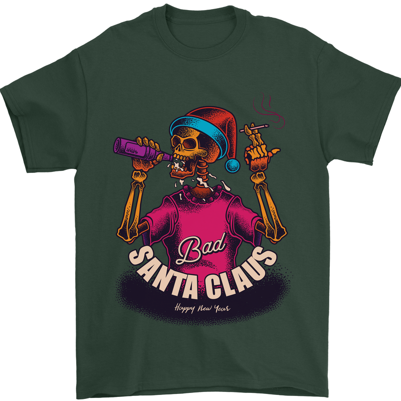 Bad Santa Claus Funny Skull Beer Alcohol Mens T-Shirt 100% Cotton Forest Green