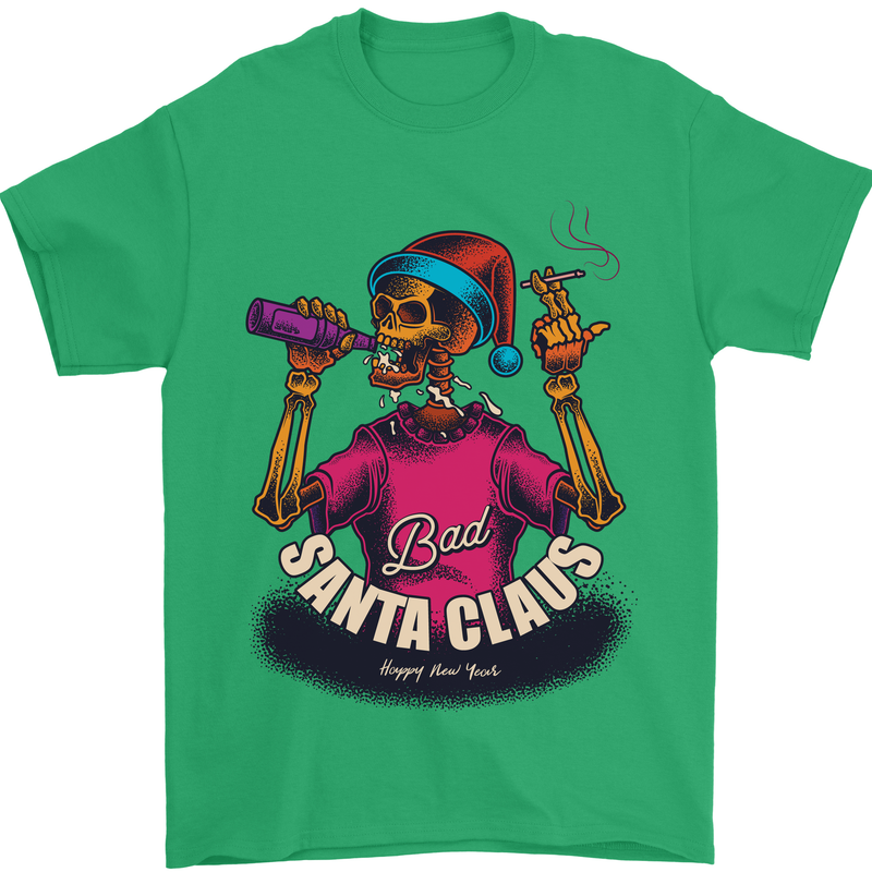 Bad Santa Claus Funny Skull Beer Alcohol Mens T-Shirt 100% Cotton Irish Green