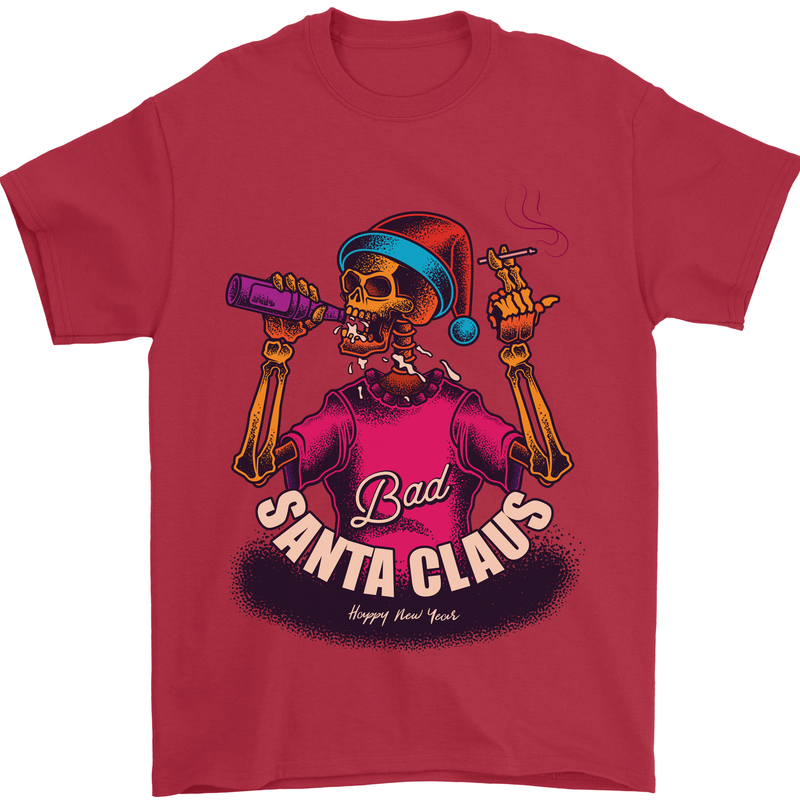 Bad Santa Claus Funny Skull Beer Alcohol Mens T-Shirt 100% Cotton Red