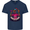 Bad Santa Claus Funny Skull Beer Alcohol Mens V-Neck Cotton T-Shirt Navy Blue