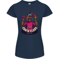 Bad Santa Claus Funny Skull Beer Alcohol Womens Petite Cut T-Shirt Navy Blue