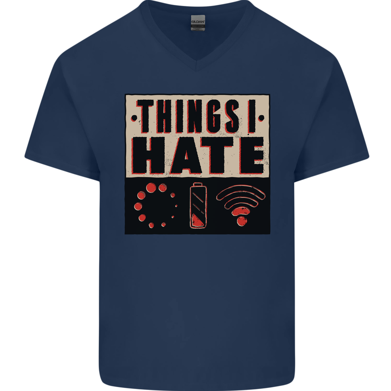 Bad Wifi Low Battery Lag Gaming Gamer Phone Mens V-Neck Cotton T-Shirt Navy Blue