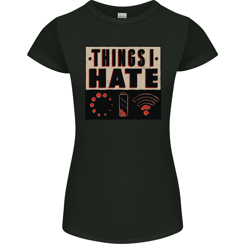 Bad Wifi Low Battery Lag Gaming Gamer Phone Womens Petite Cut T-Shirt Black