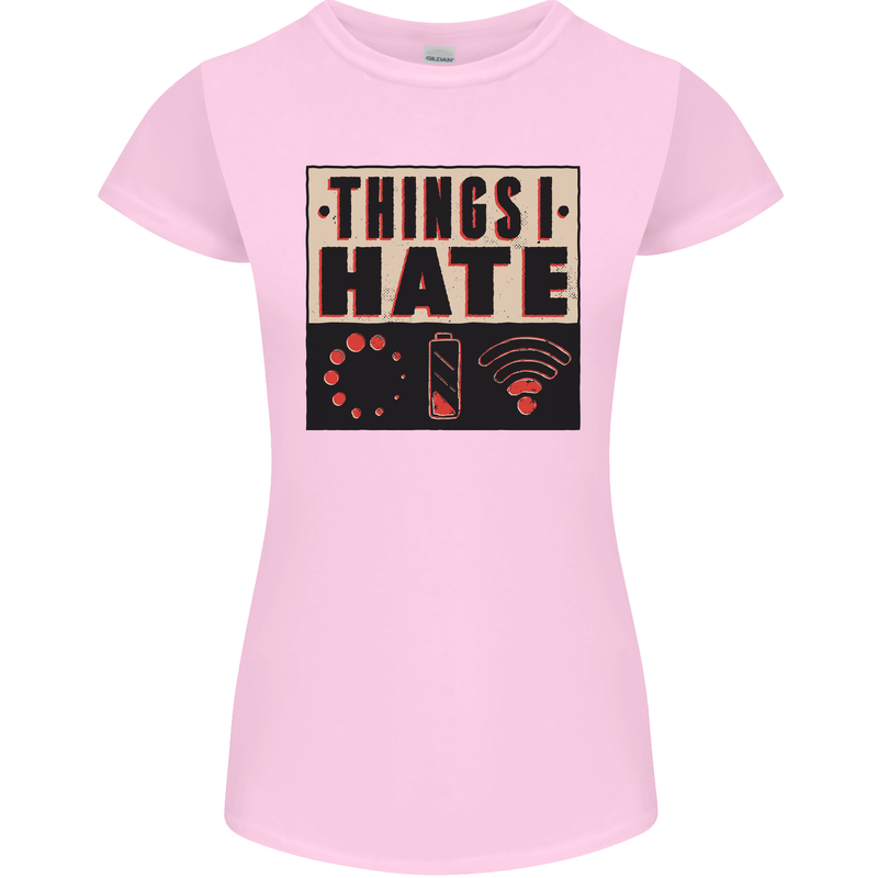Bad Wifi Low Battery Lag Gaming Gamer Phone Womens Petite Cut T-Shirt Light Pink