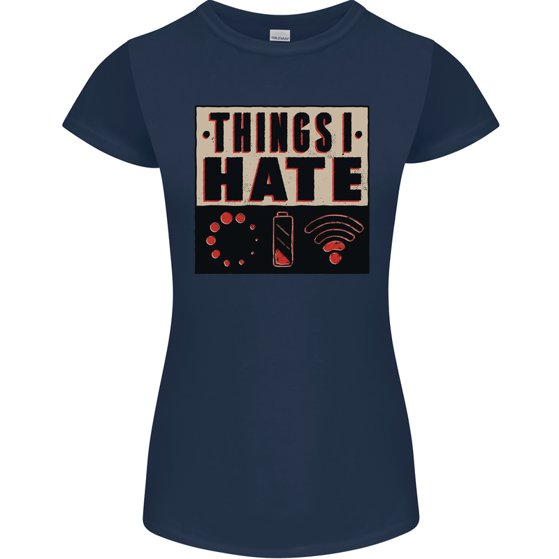 Bad Wifi Low Battery Lag Gaming Gamer Phone Womens Petite Cut T-Shirt Navy Blue