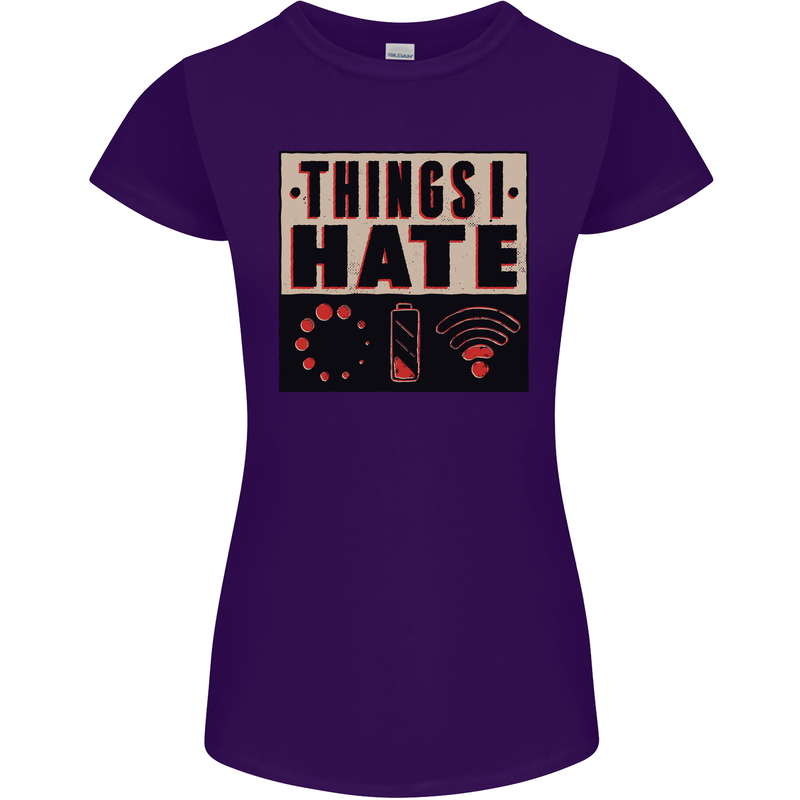 Bad Wifi Low Battery Lag Gaming Gamer Phone Womens Petite Cut T-Shirt Purple