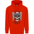 Bad to the Bone Biker Skull Angel Motorbike Childrens Kids Hoodie Bright Red