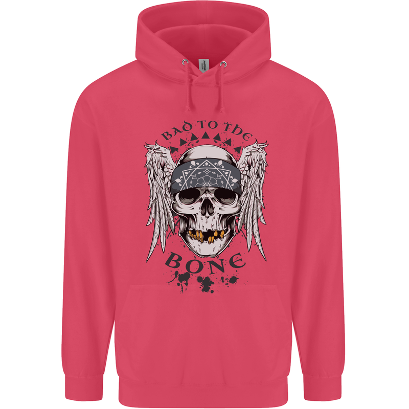 Bad to the Bone Biker Skull Angel Motorbike Childrens Kids Hoodie Heliconia