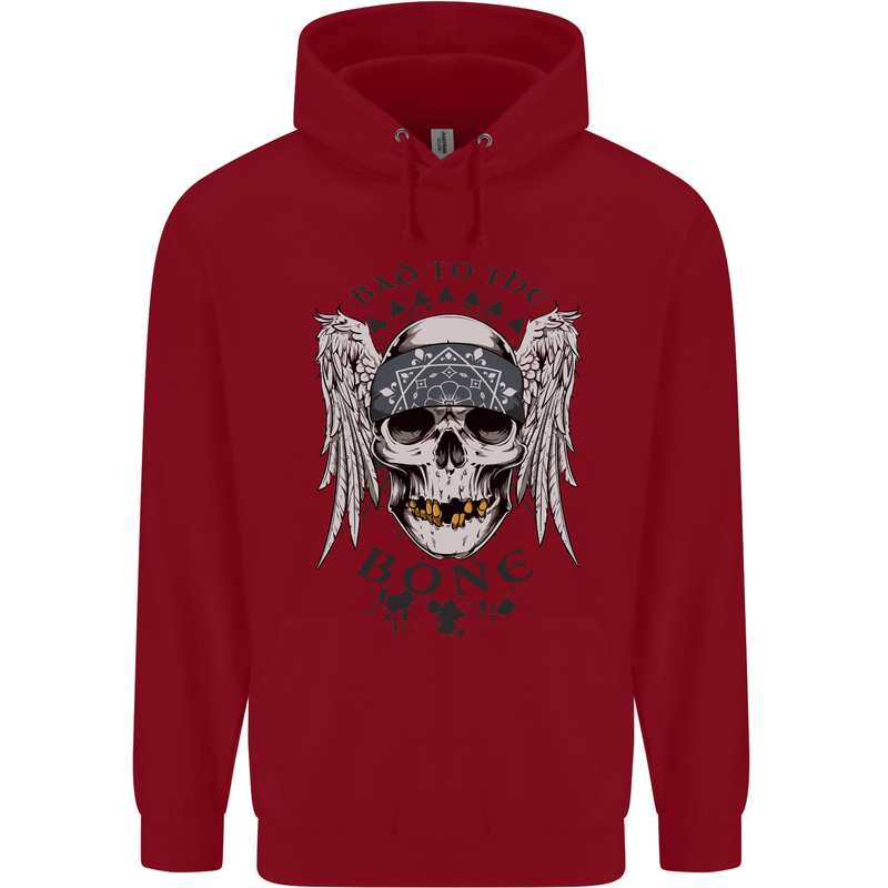 Bad to the Bone Biker Skull Angel Motorbike Childrens Kids Hoodie Red
