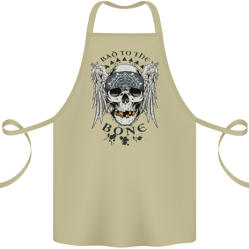 Bad to the Bone Biker Skull Angel Motorbike Cotton Apron 100% Organic Khaki