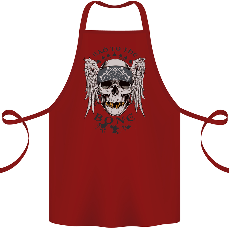 Bad to the Bone Biker Skull Angel Motorbike Cotton Apron 100% Organic Maroon