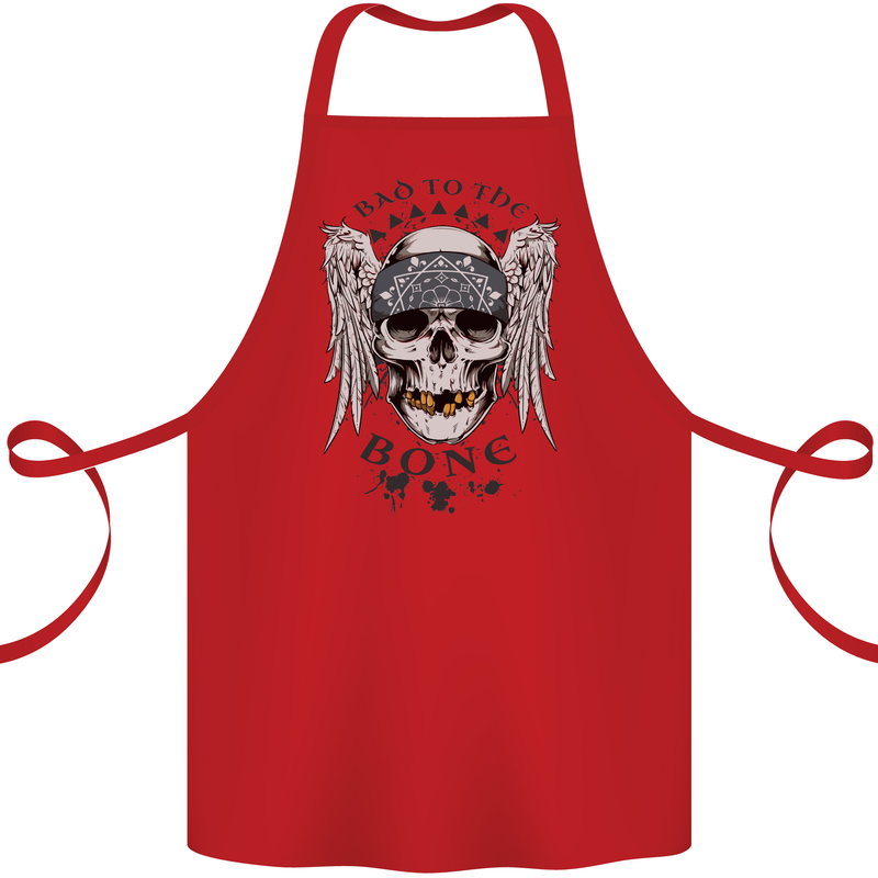 Bad to the Bone Biker Skull Angel Motorbike Cotton Apron 100% Organic Red