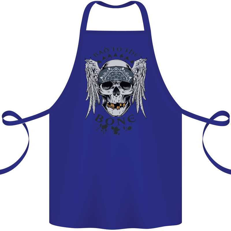 Bad to the Bone Biker Skull Angel Motorbike Cotton Apron 100% Organic Royal Blue