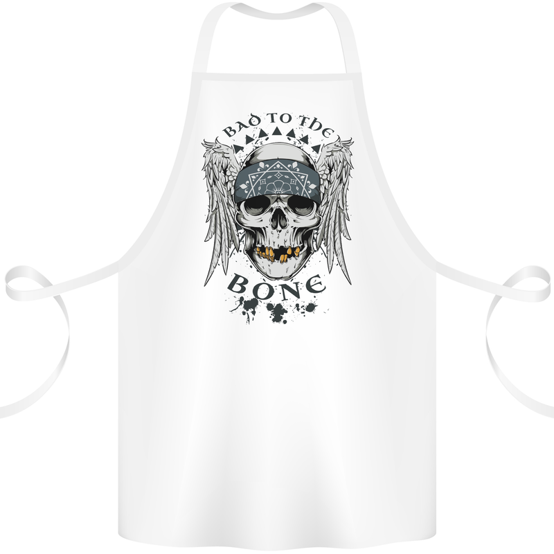 Bad to the Bone Biker Skull Angel Motorbike Cotton Apron 100% Organic White
