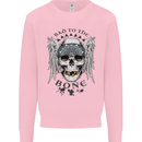 Bad to the Bone Biker Skull Angel Motorbike Kids Sweatshirt Jumper Light Pink