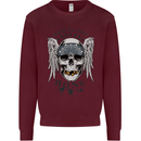 Bad to the Bone Biker Skull Angel Motorbike Kids Sweatshirt Jumper Maroon