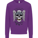 Bad to the Bone Biker Skull Angel Motorbike Kids Sweatshirt Jumper Purple