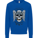 Bad to the Bone Biker Skull Angel Motorbike Kids Sweatshirt Jumper Royal Blue