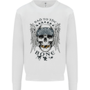 Bad to the Bone Biker Skull Angel Motorbike Kids Sweatshirt Jumper White