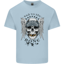 Bad to the Bone Biker Skull Angel Motorbike Kids T-Shirt Childrens Light Blue