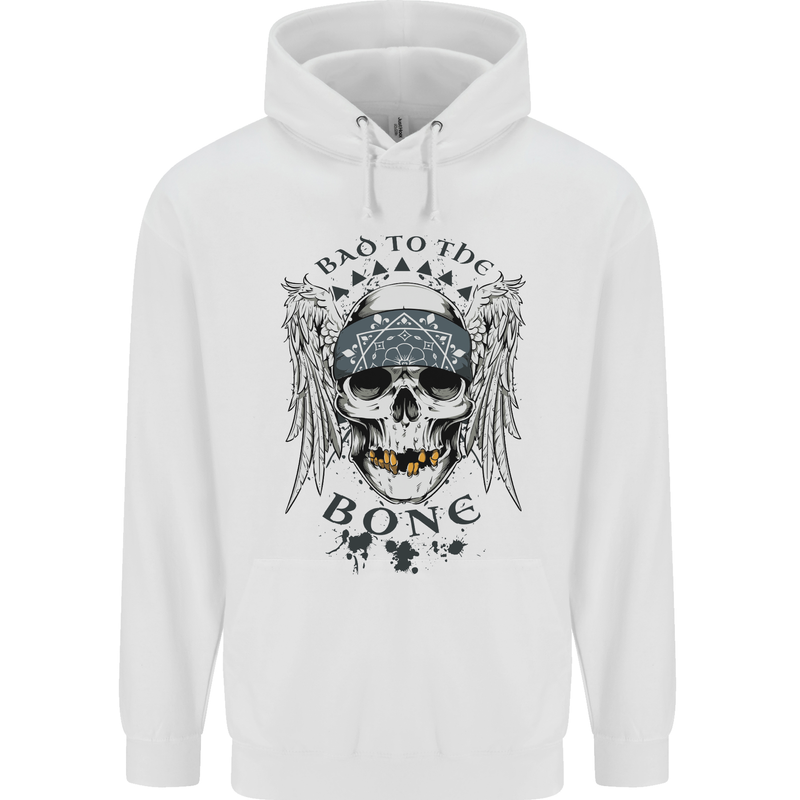 Bad to the Bone Biker Skull Angel Motorbike Mens 80% Cotton Hoodie White