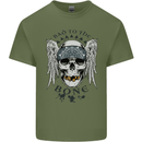 Bad to the Bone Biker Skull Angel Motorbike Mens Cotton T-Shirt Tee Top Military Green