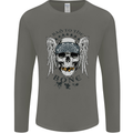 Bad to the Bone Biker Skull Angel Motorbike Mens Long Sleeve T-Shirt Charcoal