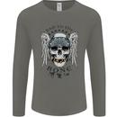 Bad to the Bone Biker Skull Angel Motorbike Mens Long Sleeve T-Shirt Charcoal