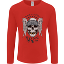 Bad to the Bone Biker Skull Angel Motorbike Mens Long Sleeve T-Shirt Red