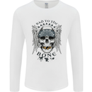 Bad to the Bone Biker Skull Angel Motorbike Mens Long Sleeve T-Shirt White