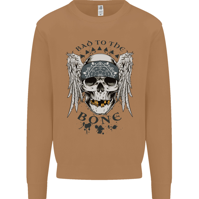 Bad to the Bone Biker Skull Angel Motorbike Mens Sweatshirt Jumper Caramel Latte