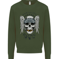 Bad to the Bone Biker Skull Angel Motorbike Mens Sweatshirt Jumper Forest Green