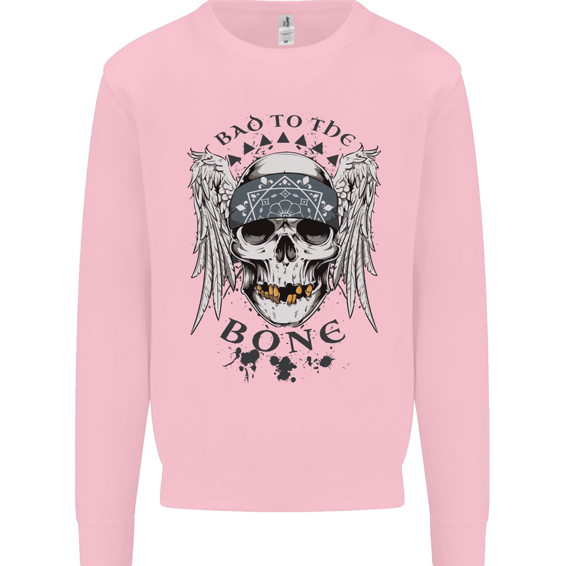 Bad to the Bone Biker Skull Angel Motorbike Mens Sweatshirt Jumper Light Pink