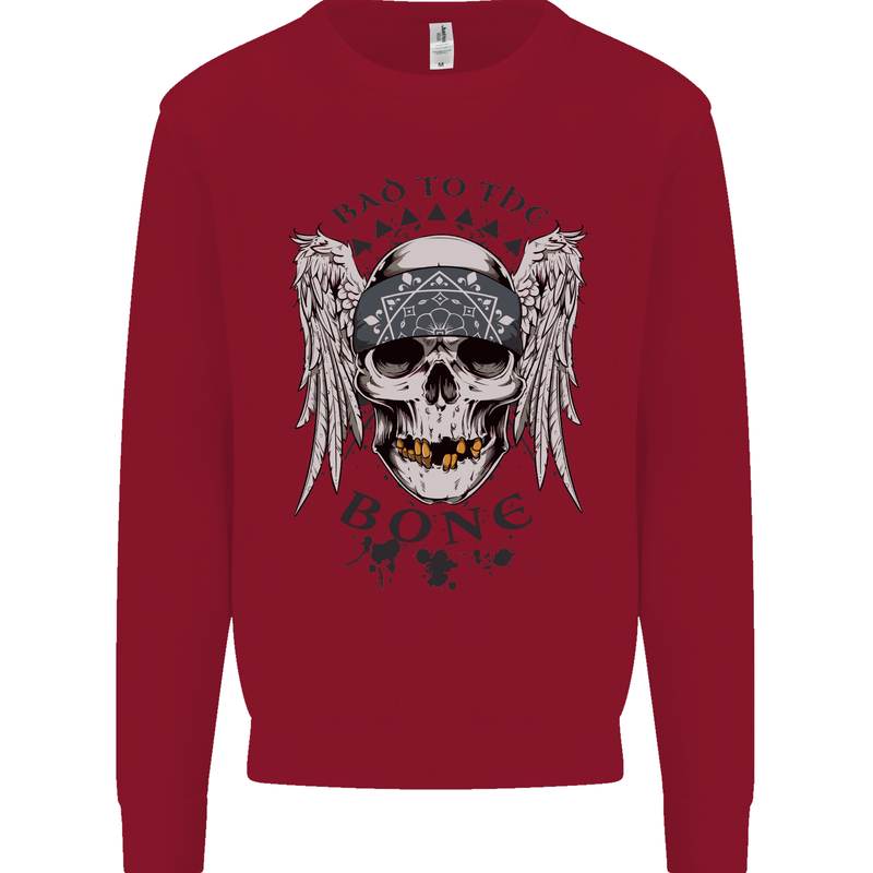 Bad to the Bone Biker Skull Angel Motorbike Mens Sweatshirt Jumper Red