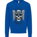 Bad to the Bone Biker Skull Angel Motorbike Mens Sweatshirt Jumper Royal Blue